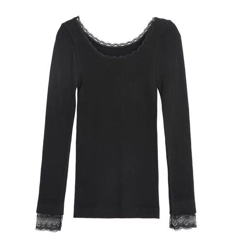 Autumn clothing for women  autumn and winter new style can be worn outside the bottoming lace low-neck women's thermal underwear body-building long-sleeved tops