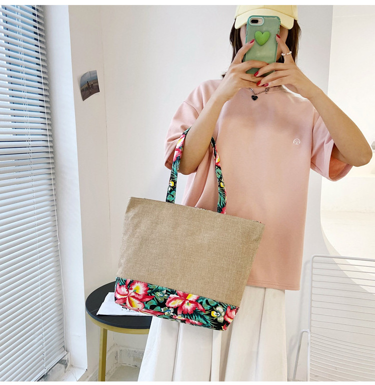 472g Weight Polyester Lining Material Zipper Closure Type Double Shoulder Straps Strap Type Tote Bag Bags Type Street Occasion cotton and linen Material Geometric Pattern All Seasons Season Women's Gender Ethnic Style Style Large Size Women's Large Cotton And Linen Geometric Ethnic Style Zipper Tote Bag 4