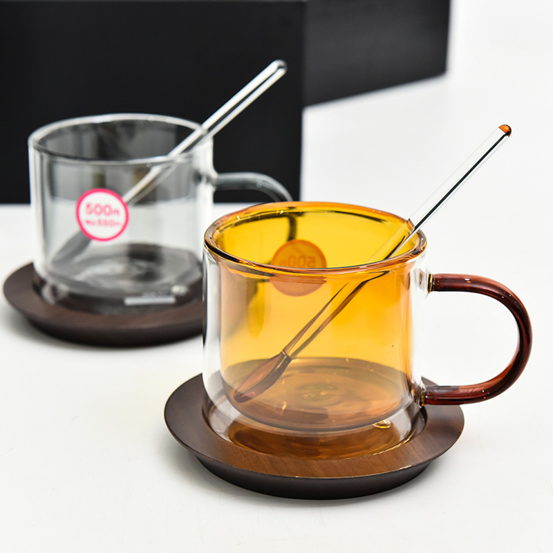 Traje DE ALTO aspecto taza de café de doble capa de vidrio con aislamiento de hielo taza de latte americano taza de desayuno taza de leche caja de regalo