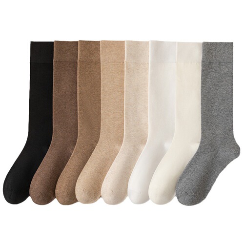 Solid Color Stocking Women Spring Breathable Semi-Calf to Mid-Calf Socks Pair with Loafers No-Bone Cotton Socks