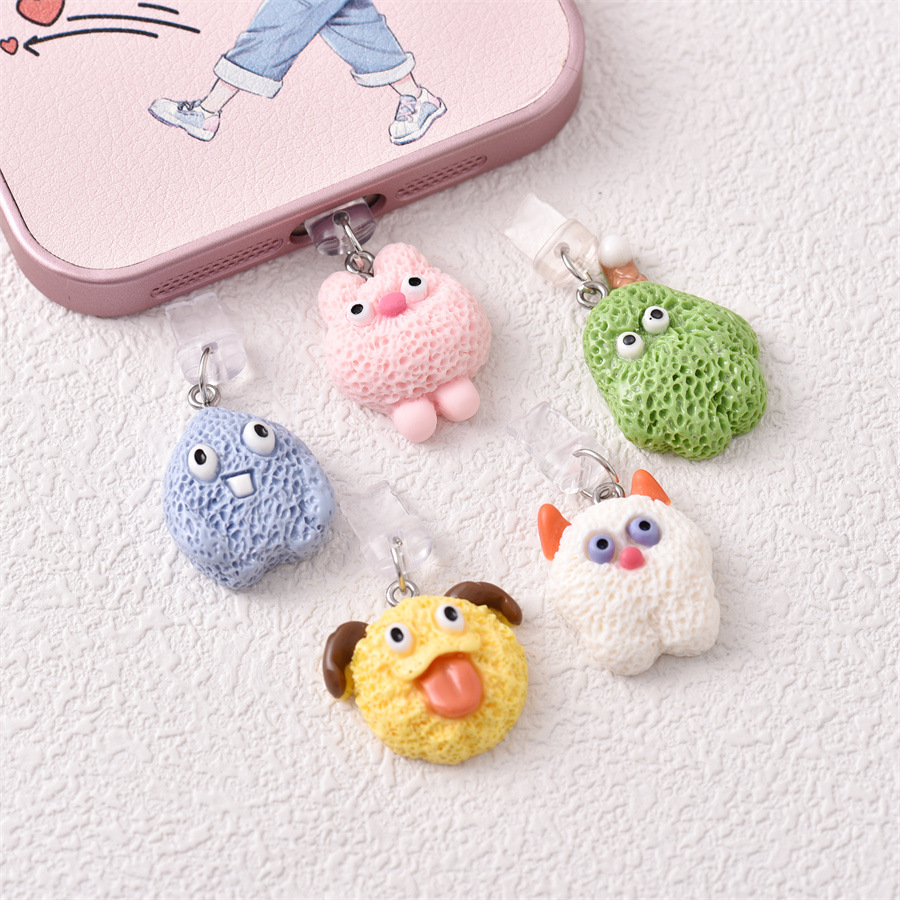 卡通多色毛毛怪小可爱手机防尘塞type充电口吊坠防丢堵头情侣礼物