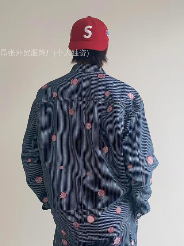 驴家高品质25新款刺绣印章条纹夹克珍珠水钻套装嘉尔外套裤子牛仔|undefined