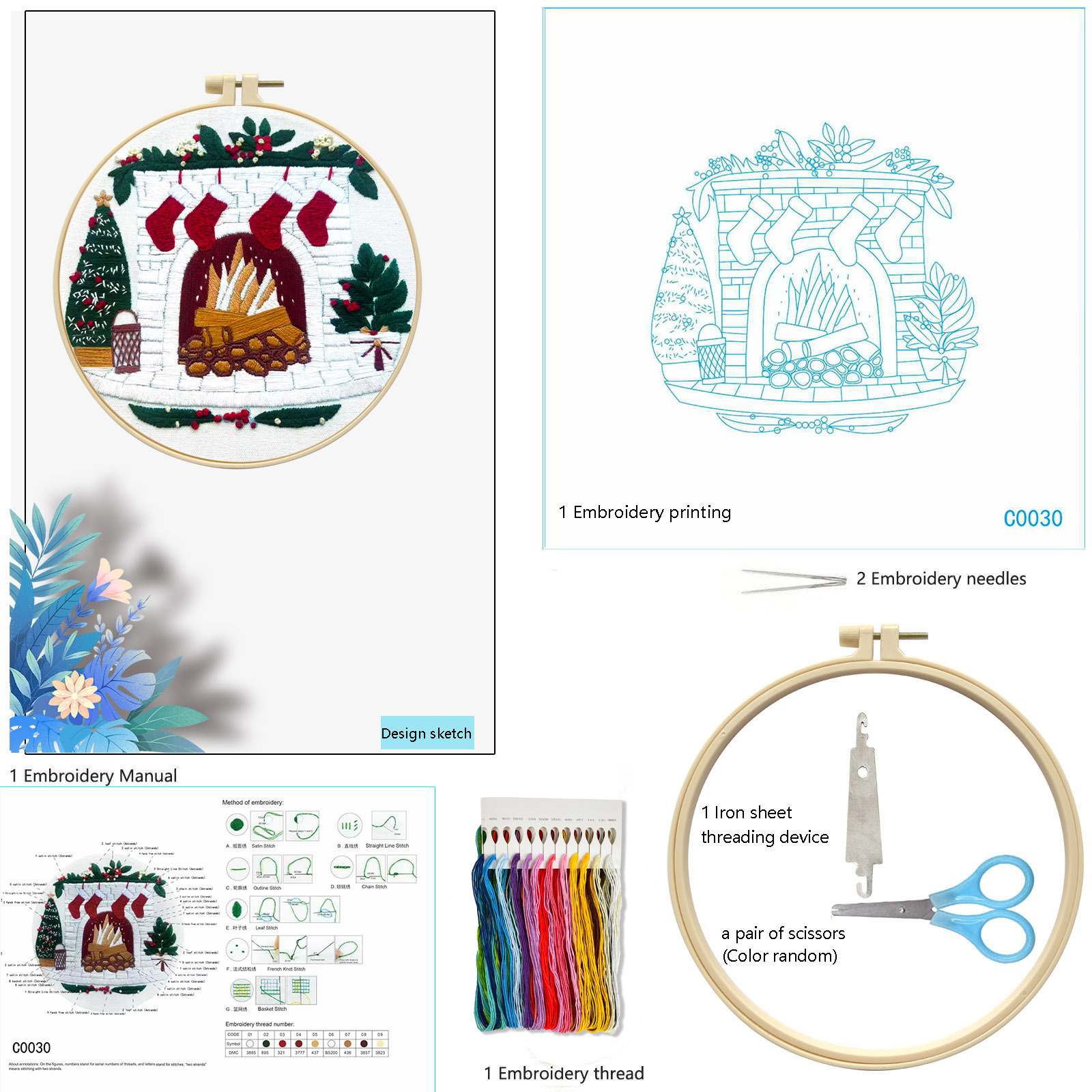 Explosiones transfronterizas de regalos de Navidad decoraciones de Navidad serie tres algodón de alta calidad bordado material manual paquete al por mayor