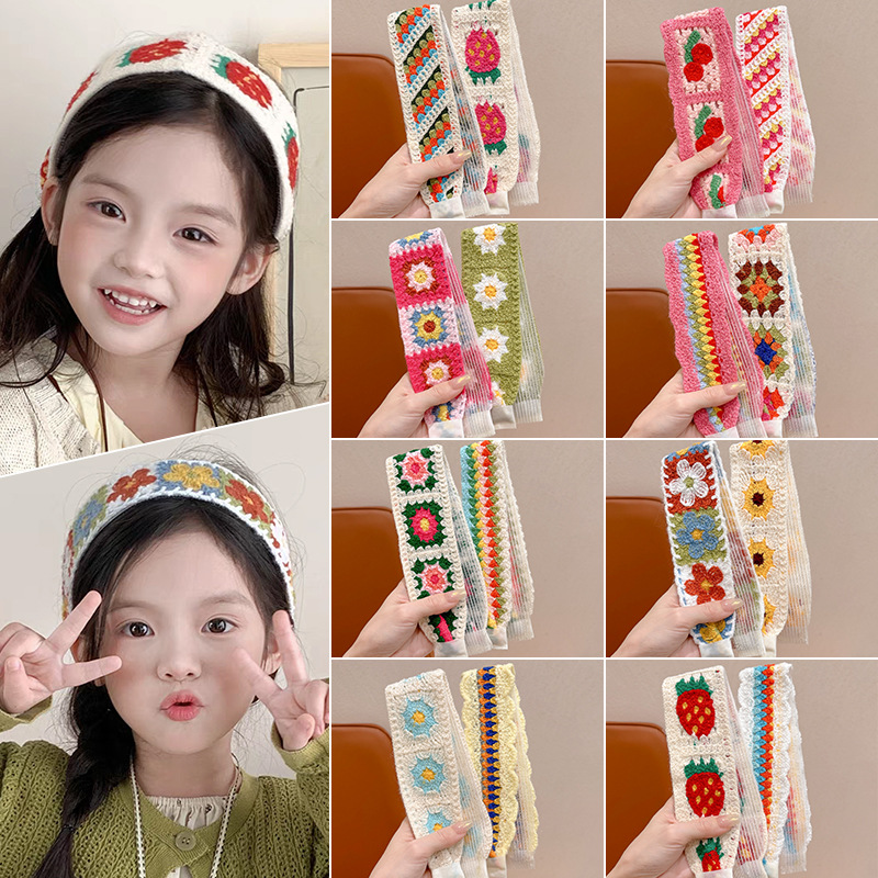 Otoño y invierno flores trituradas de punto Velcro cinta de cabello de alta calidad para mujeres frangeas acabado de cabello de artefacto de la niña bandas de cabello tocado