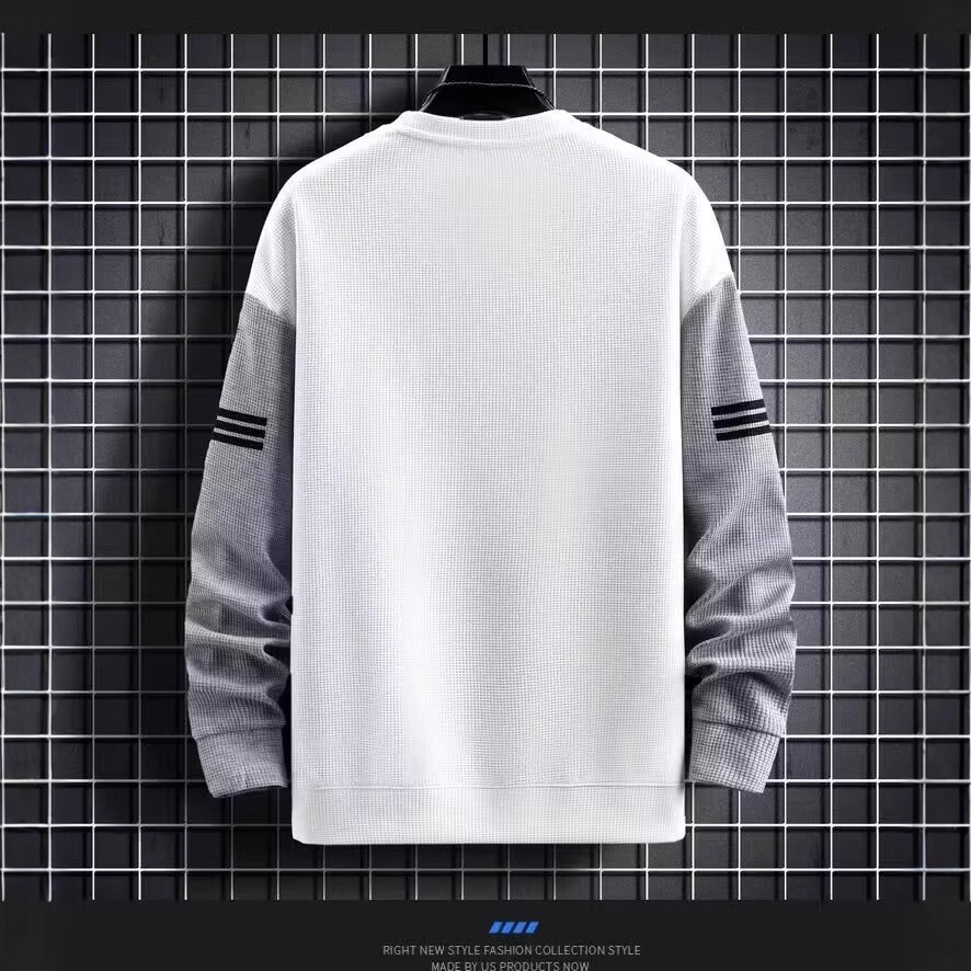 Camisa menos ropa deportiva ocio traje de otoño nuevo color a juego moda Hong Kong estilo suelta waffle cuello redondo suéter