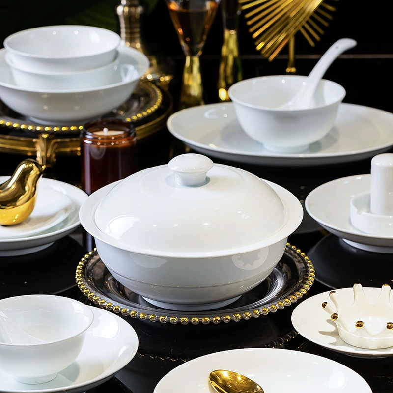 Jingdezhen высоко-белая фарфоровая миска и набор для дома высокий класс простой чистый белый подглазурный цвет миска и набор чашек