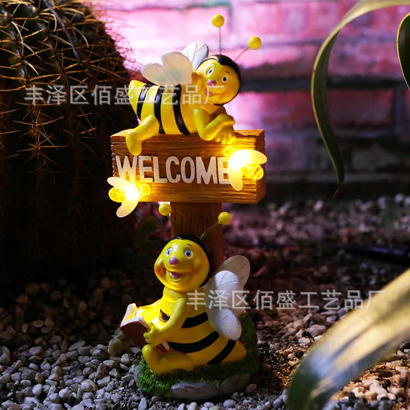 Transfronterizos adorables abejas de bienvenida lámparas de resina adornos jardín al aire libre patio balcón decoración de escena