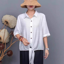 天丝短袖棉麻衬衫女夏2025新款中年妈妈宽松减龄夏装薄款休闲衬衣