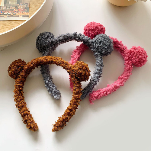 Cute Bear Double Ball Hairband Korea  New Spring Plush Hairpin Headband Washing Hair Bundle Headband Women