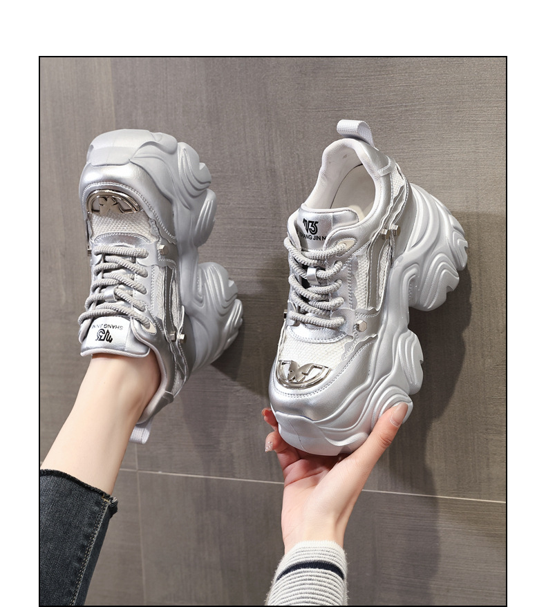 Giày sneaker nữ chunky đế dày tăng chiều cao, phong cách thể thao — Màu trắng chi tiết 17