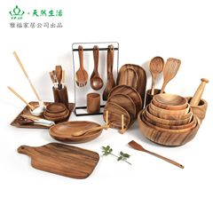 YFJY Acacia wood solid wood without splicing salad plate wooden bowl foreign trade cross-border dishes plates household tableware wholesale