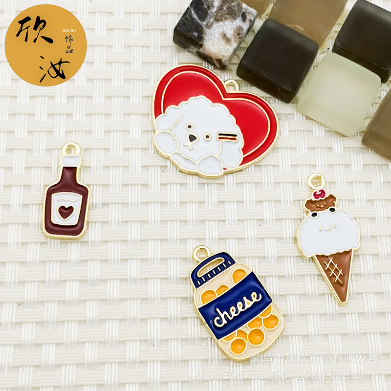 Ice cream wine bottle DIY Korean jewelry accessories single hanging cheese jar rubber band Small pendant love dog head rope pendant