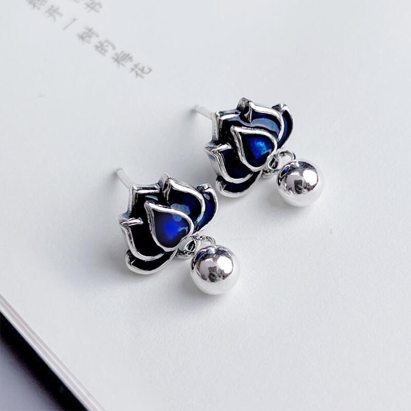 Blue Lotus Earrings Retro Artistic Lotus Seedpod Tassel