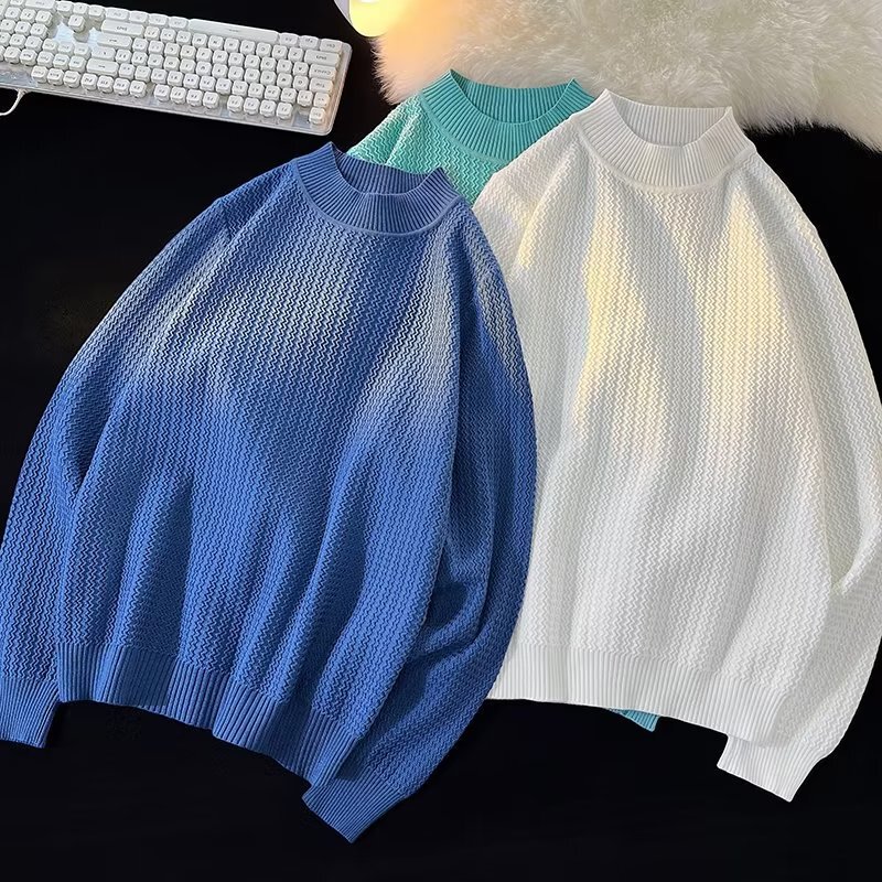 Solid Color Crew Neck Sweater Unisex Japanese Style Trendy Loose Lazy Style Autumn Winter 2022 Black Base Knit Sweater