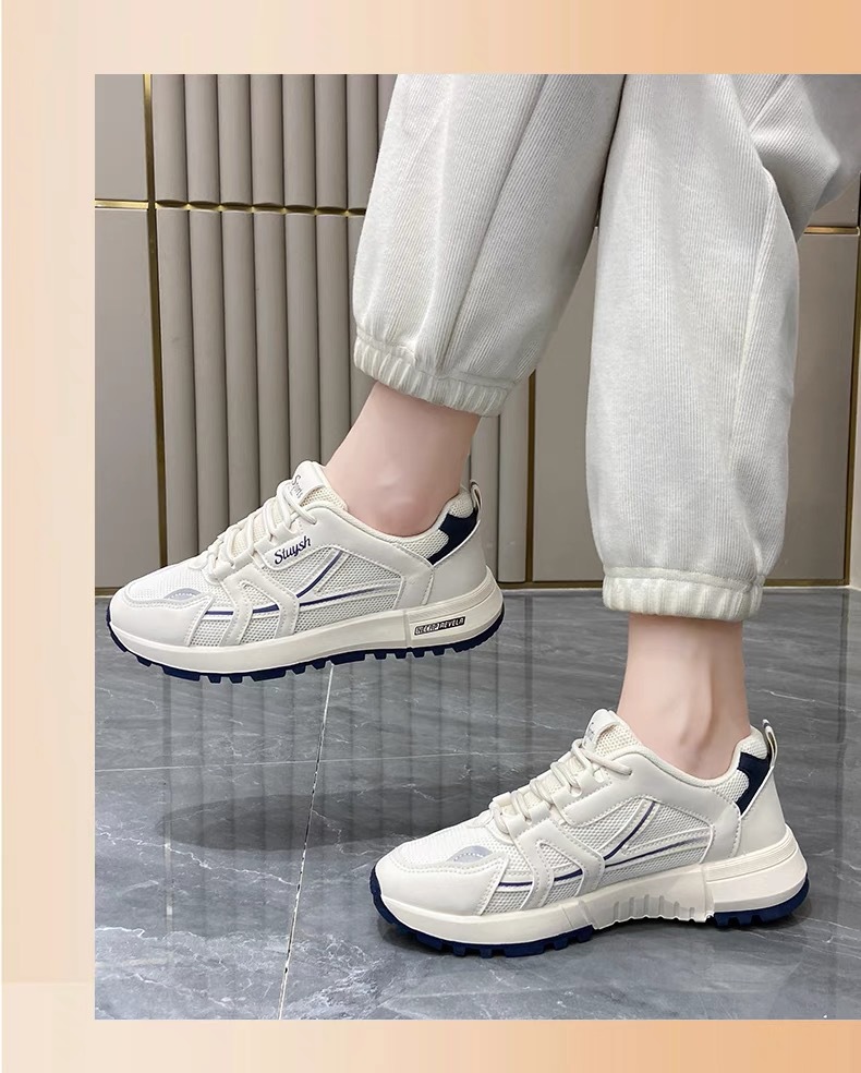 Zapatos blancos pequeños transpirables de malla con suela gruesa para mujer, nuevos y versátiles zapatos casuales de tabla con forma de bizcocho_voghion.com