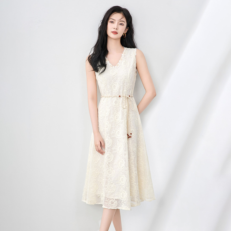 2506201-Nanyou Fashionable and Elegant Handmade Shell V Neck Holiday Style Embroidered Round Neck Vest Dress Nanyou Summer