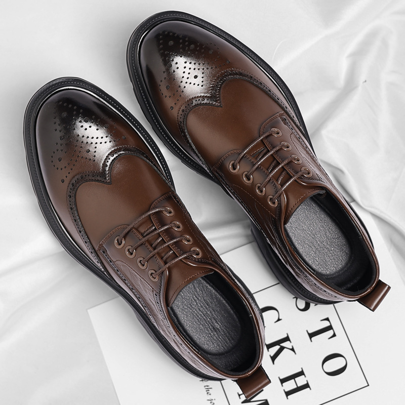 Formella herrskor i läder, bruna brogue snörskor för män_voghion.com
