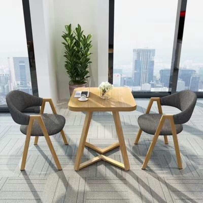 두꺼운 V다리의 원목 컬러 사각 테이블 - 다크 그레이 천