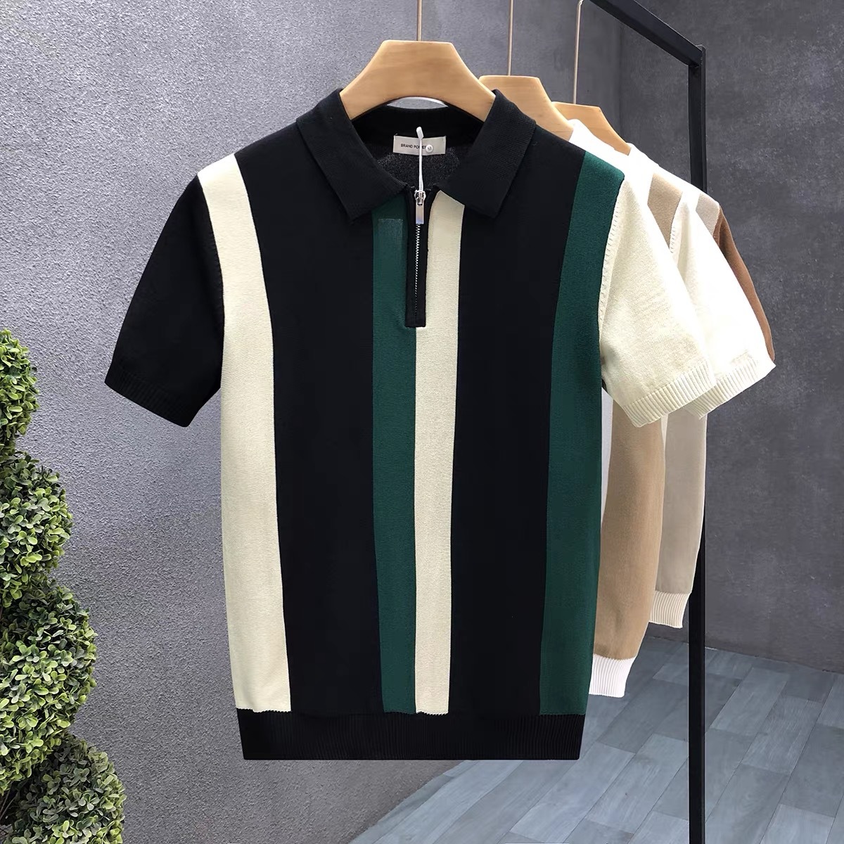 Polo Shirt Lapel Short-Sleeved Knitwear Men's Half-Zip Color Matching British Business Slim Trendy Brand Export Cross-Border Wholesale