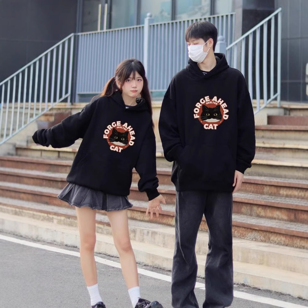 다른 커플 가을 겨울 2024 새로운 인터넷 축하 하이 엔드 후드 자켓 오버 사이즈 남성 착용