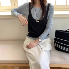 薇颂女装2025秋季新款韩系风真两件套吊带背心叠穿长袖针织衫女