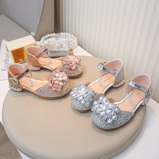 Girls Sandals Summer Princess Shoes 2025 New Hot Style Children's Shoes Little Girls Sparkling Shoes Summer Soft Soles