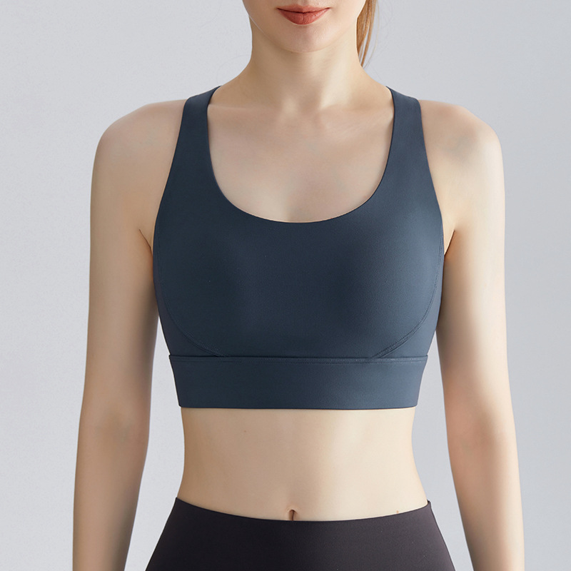 [Personalizado] Sujetador deportivo de alta intensidad para mujer con copas fijas, soporte lateral para el busto, costuras de malla y hermoso diseño de espalda, top de yoga