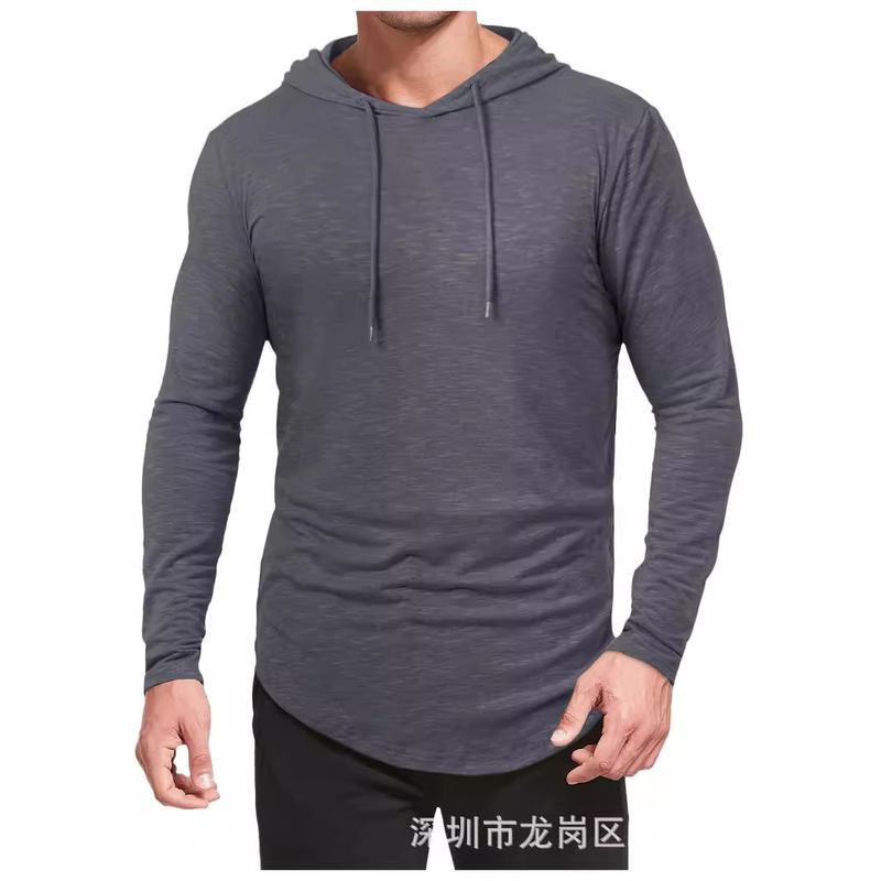 Cross-border in stock Europe and the United States high quality men's top solid color hooded outdoor sports coat long sleeve T-shirt sweater men