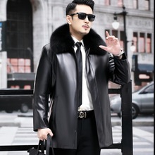 海宁皮衣男冬季中年爸爸绵羊皮大衣中长款狐狸黄金貂内胆秋冬外套