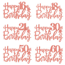 1860岁生日快乐数字蛋糕插牌金葱纸派对英文字母生日蛋糕插件装饰