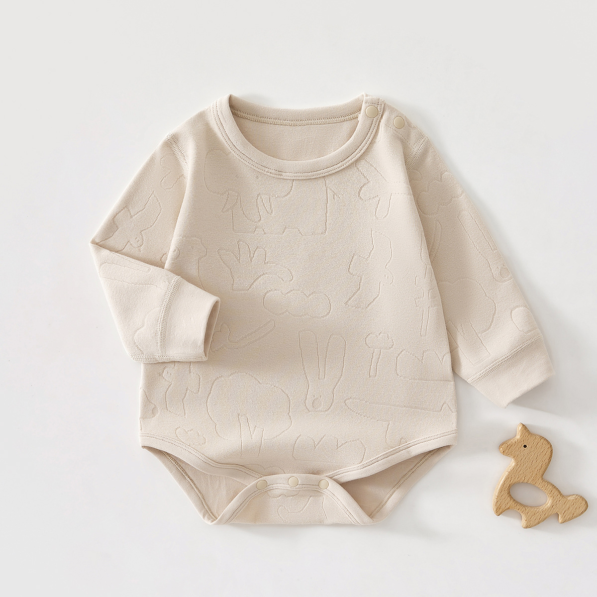 Jacquard light brown butt-covering jacket / 59cm