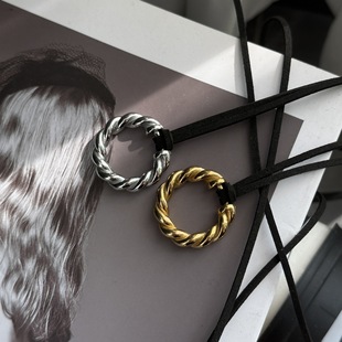 Titanium steel simple hemp wreath personalized ins niche round metal European and American long sweater chain versatile ring necklace