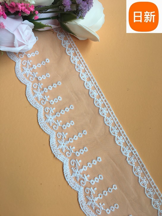9.3CM宽服装辅料DIY 牛奶丝网布花边 水溶刺绣蕾丝花边 网纱花边