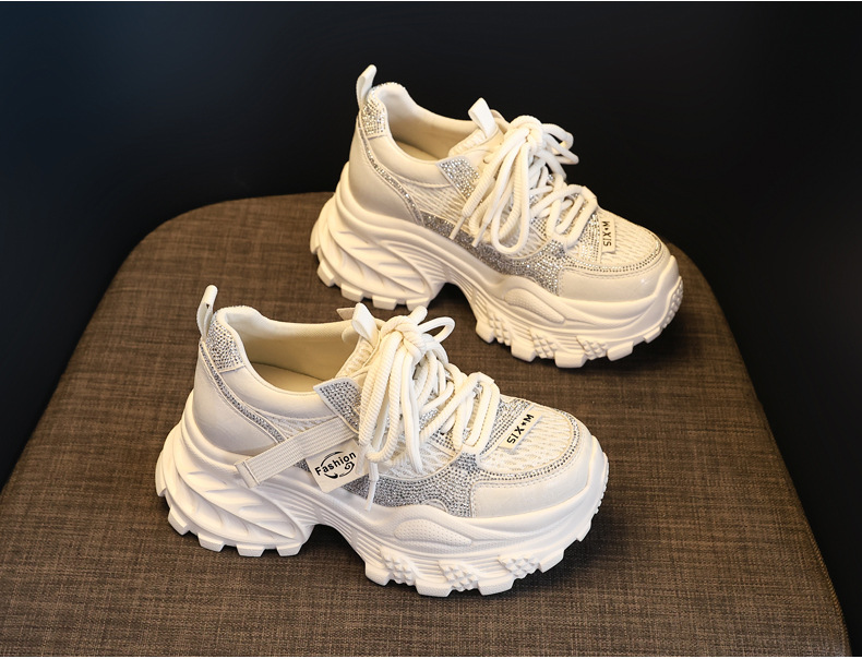 Giày sneaker nữ chunky đế dày lưới thoáng khí — màu be chi tiết 4