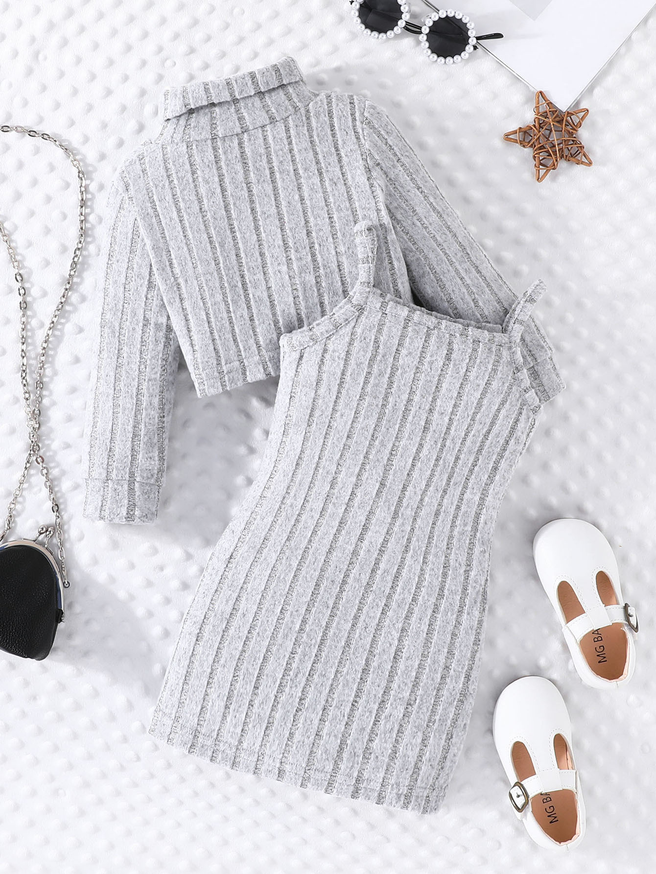 Mädchen Strickoberteil Und Rock Set Langarm Herbst Outfit_voghion.com