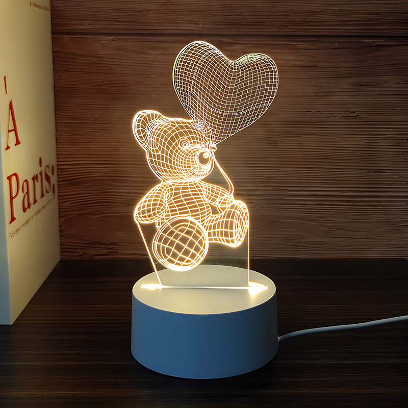 Venta al por mayor luz nocturna 3D USB niños dibujos animados regalo de Navidad lámpara de mesa pequeña atmósfera transfronteriza fijo logotipo acrílico