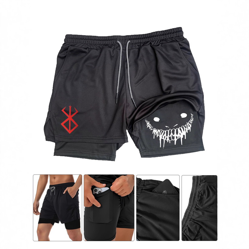 European and American New Men's Outdoor Running Large Size Double-Layer Quarter Pants Casual Quick-Drying Breathable Shorts Men's Summer European and American New Men's Outdoor Running Large Size Double-Layer Quarter Pants Casual Quick-Drying Breathable Shorts Men's Summer