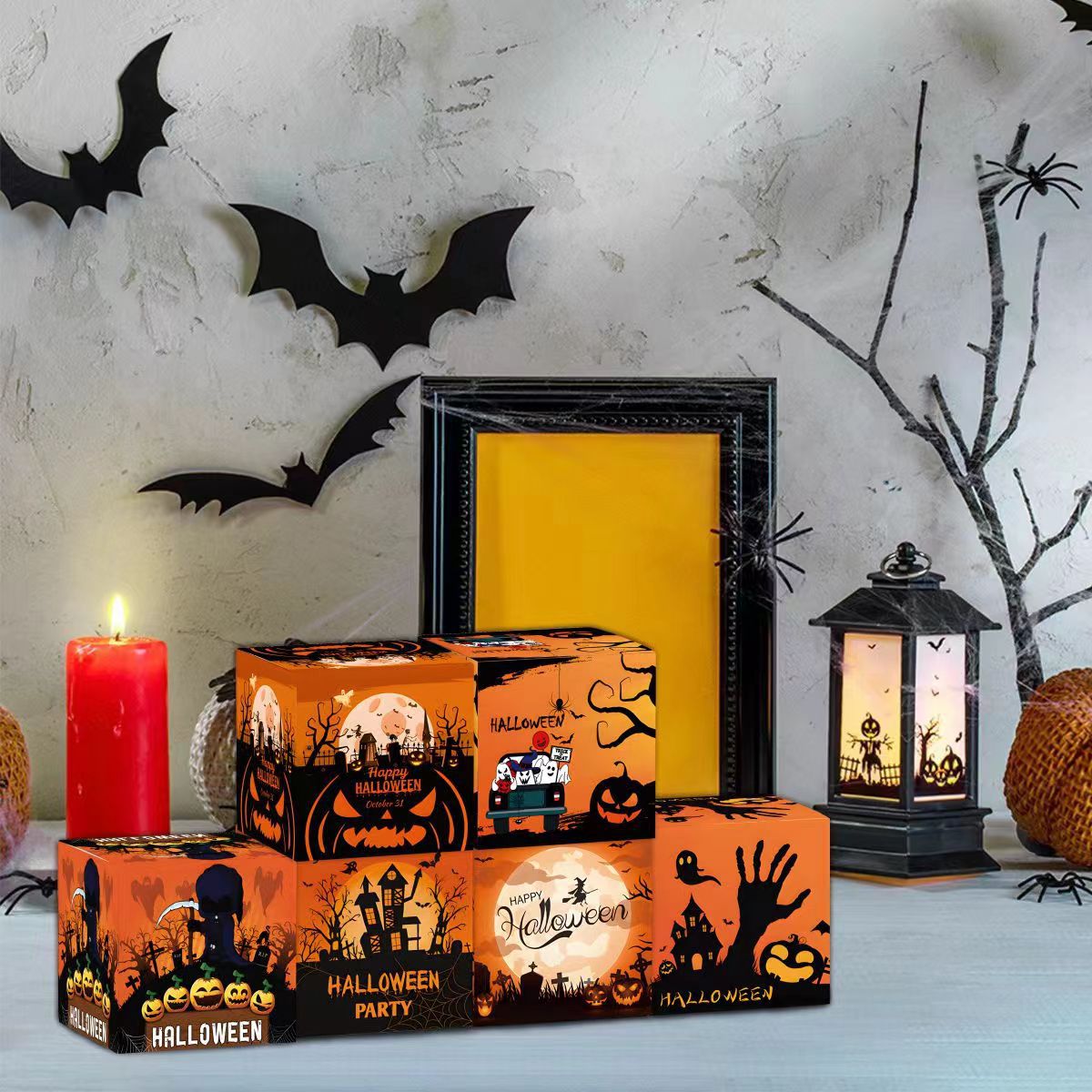 Κουτί με μπομπονιέρες για κέρασμα ή κέρασμα για το Halloween, διακόσμηση πάρτι, χάρτινο κουτί, διακόσμηση δείπνου, κουτί με μπομπονιέρες_voghion.com