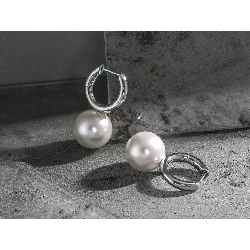 ELT015玻璃都市法式celi风复古气质母贝珍珠耳环耳扣镀金耳饰批发