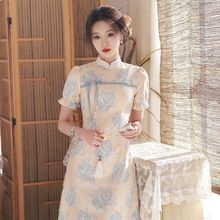 小个子法式短款少女年轻款日常新中式国风改良蕾丝旗袍洋装夏季