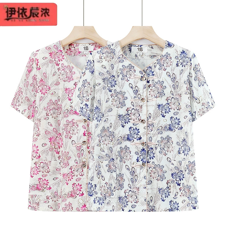 Пожилые женщины с короткими рукавами рубашка футболка маленькая рубашка 80-летняя бабушка тонкая простая простая рубашка с короткими рукавами оптом