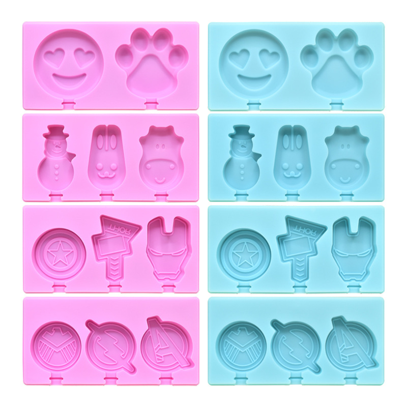 Creativo molde de paleta de silicona de dibujos animados galleta molde de helado molde de paleta de DIY nuevo molde de helado con tapa