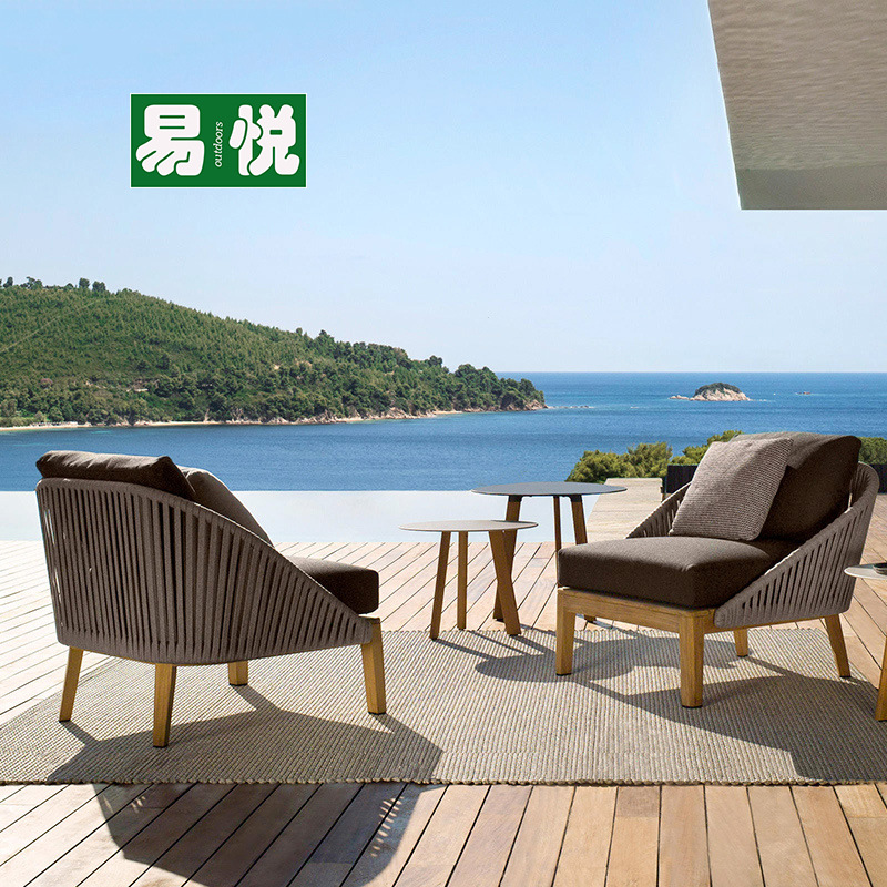 Muebles de jardín al aire libre sala de estar silla de caña sofá combinación de madera maciza caña sofá patio al aire libre chalet sofá de madera de caña