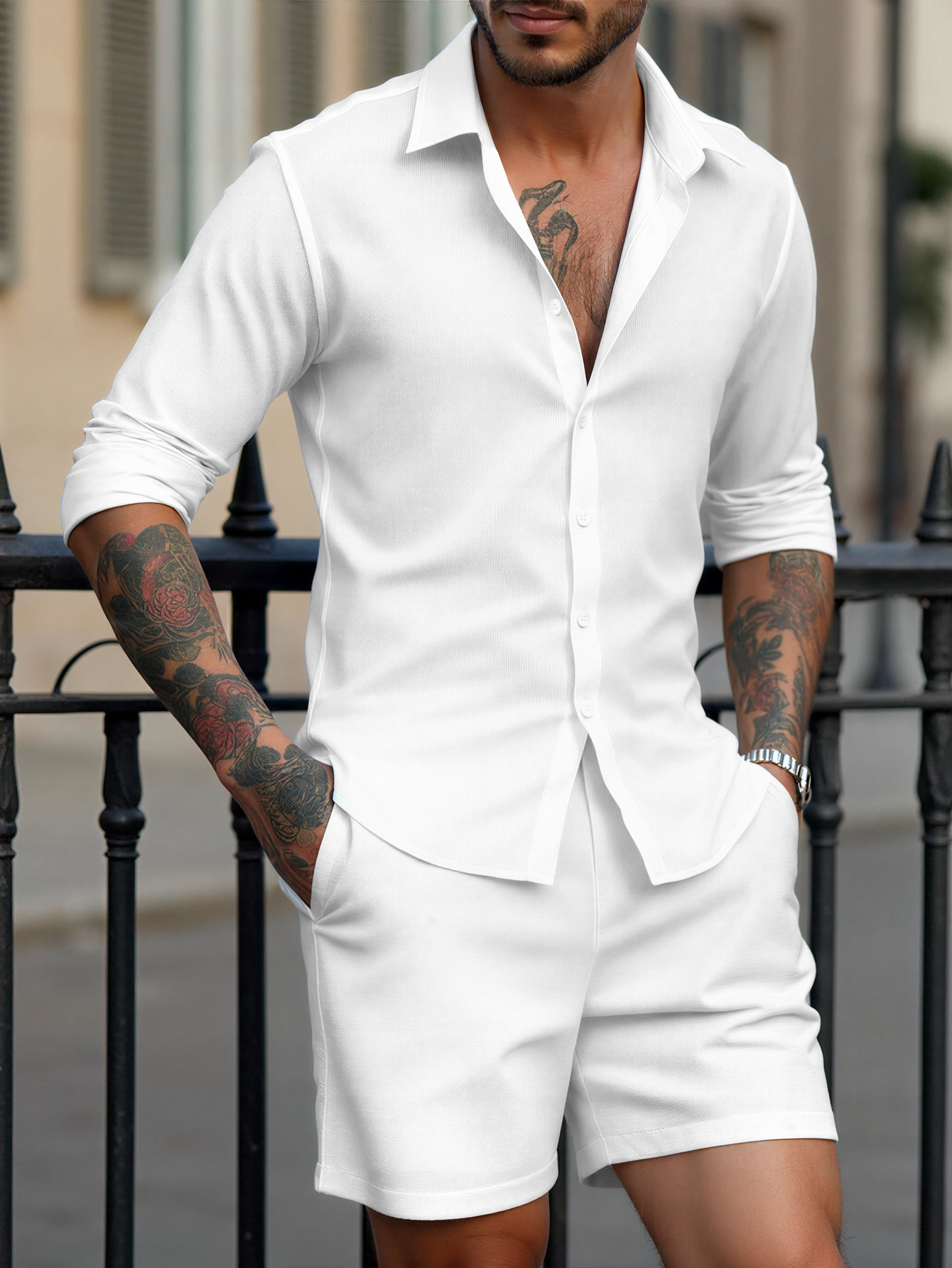 Ensemble chemise et short décontracté chic pour homme été_voghion.com