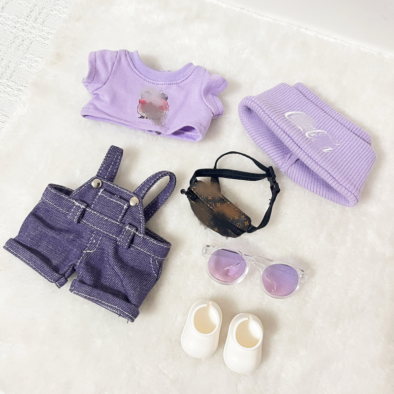 17cm拉布布衣服换装 紫色可乐背带裤套装 棉花娃娃挂件labubu娃衣|undefined