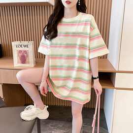 欧货chic甜美条纹印花短袖T恤2025夏季新款宽松遮肚孕妇装上衣女