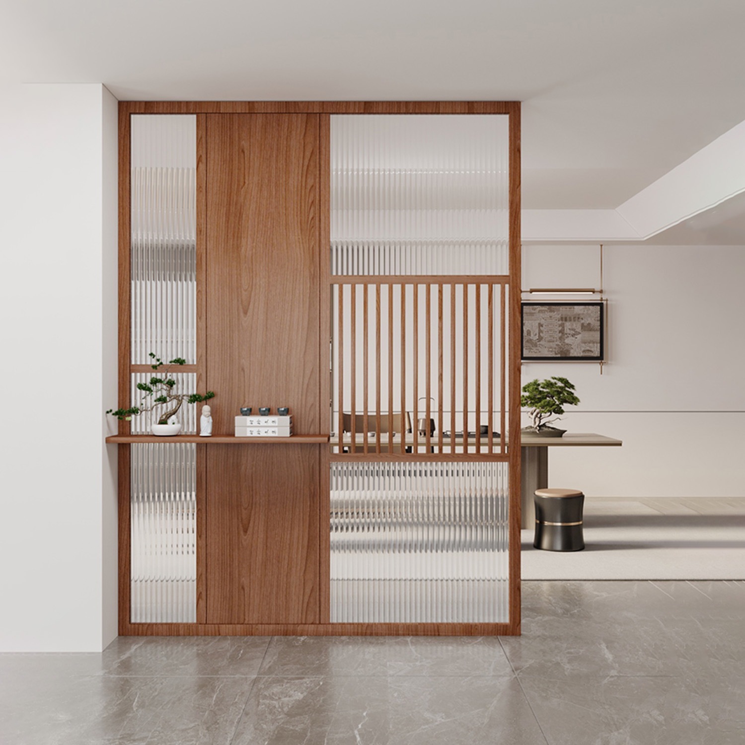 New Chinese-Style Changhong Glass Partition for Living Room, Small Apartment, Simple Entrance, Light Luxury Bedroom Solid Wood Screen