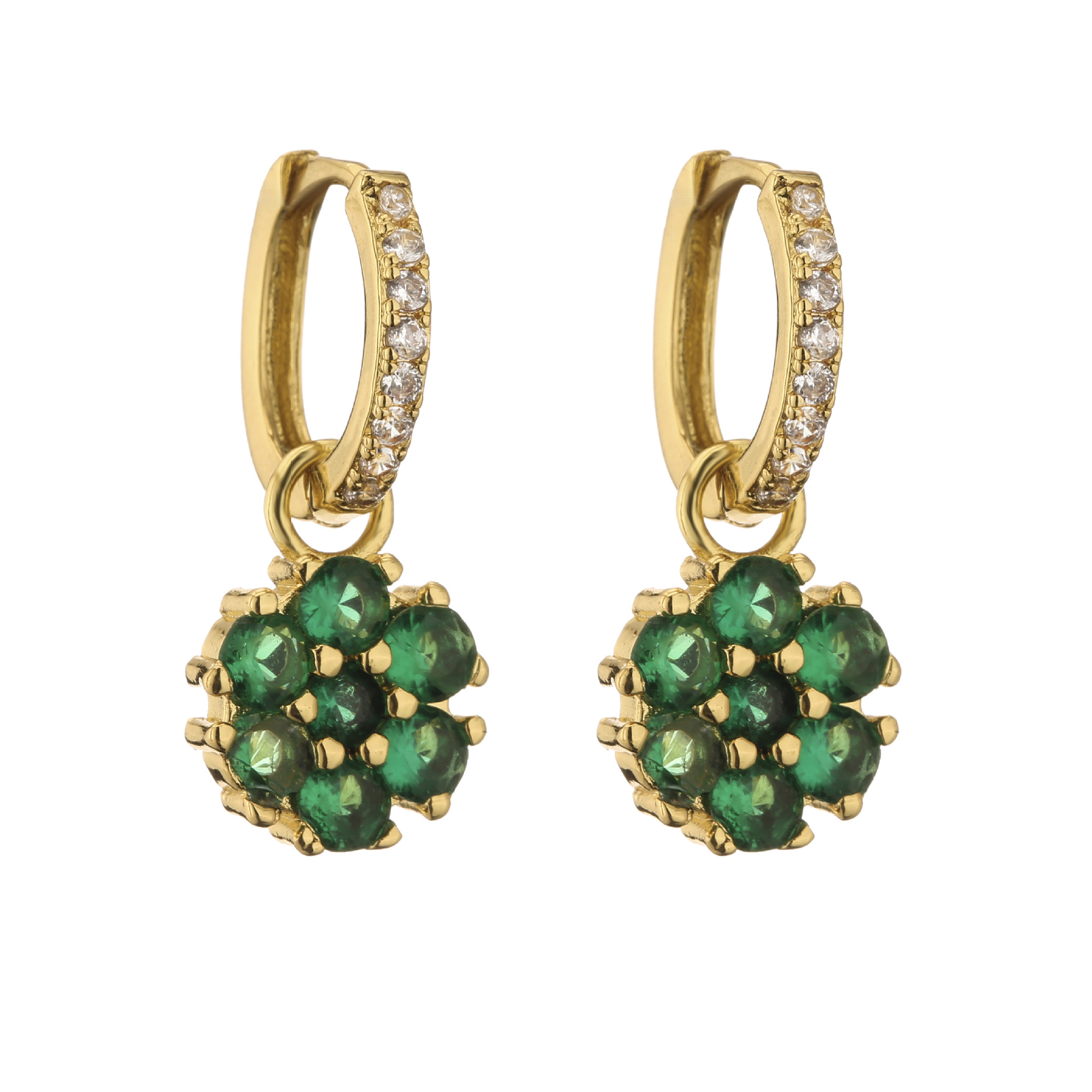 new style copper 18K Gold Plated Micro Inlaid Zircon Colorful Flower Crystal earrings