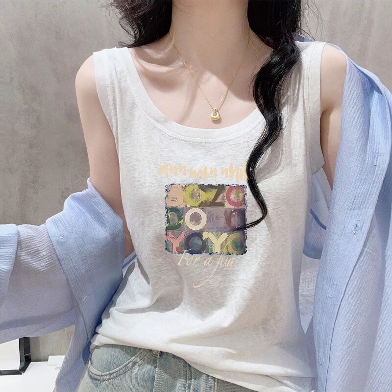 Snowflake Cotton Round Neck Lazy Style 2026 Summer New Design Sleeveless Vest Women's Korean Style Versatile T-Shirt