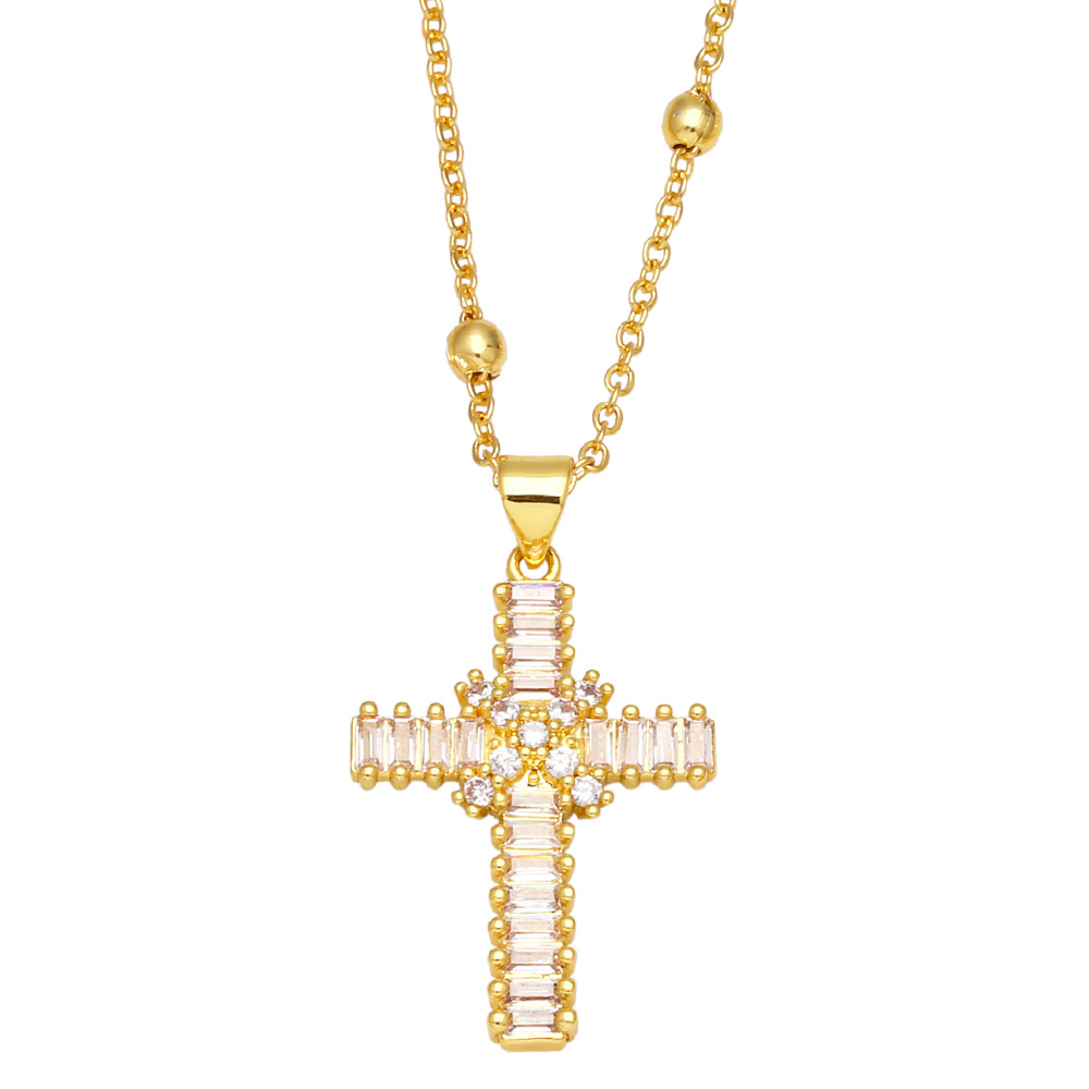 Fashion Cross Copper Pendant Necklace Inlay Zircon Copper Necklaces